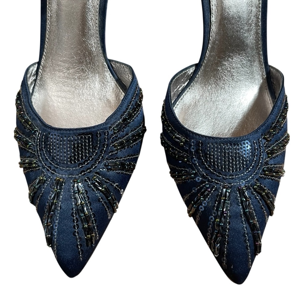 Adrianna Papell Midnight Blue Ankle Strap‎ Heels Sequin Embellishments 9M - Picture 13 of 14